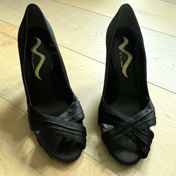 Nina Black Satin Heels - Picture 1 of 4